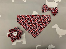 Union Jack Dog Bandana- Slide on Collar, Bow Ties, Flowers, Personalised