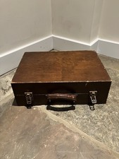 Antique Wooden Box Suitcase with Leather Handle (Believed To Be Edwardian)