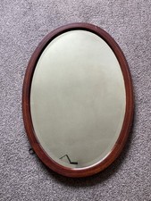 Vintage Oval Dark Wooden Frame Bevelled Edge  Mirror Wall Hanging 76 X 51cm