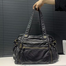 Women’s Black Tote Shoulder Bag Zip Pockets Y2K style Faux Leather Vegan Stylish