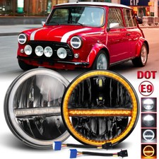 Pair 7" Round LED Headlights Hi/Lo Beam Halo Angle For Classic Rover Mini Austin