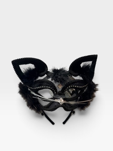 Black cat masquerade mask - mask, with