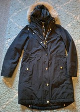 Joules Women's Kempton Black Parka Double Zip Winter Coat, Size 6