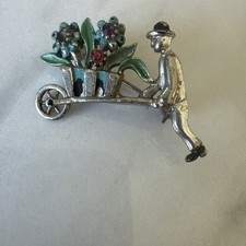 Vintage Boy Pushing Flower Cart Costume Jewlery Brooch