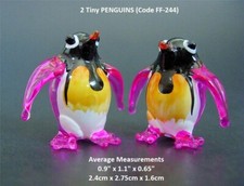 2 Miniature GLASS PENGUINS Pink Glass Animals Curio Glass Display Ornaments Gift
