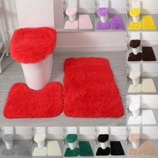 3 pieces/set of solid color bathroom mat set fluffy bristled bathroom blanket##