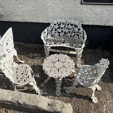 VTG Victorian Cast Iron & Aluminum Grape Leaf Garden Bench Table 2 Chairs Childs