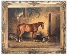 19th Equine Oil Paintings Chestnut Bay Hunter Horse Portrait By Henry Barraud