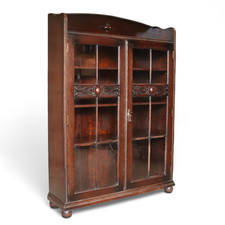Antique Edwardian Oak Bookcase C.1900 / Glazed display Cabinet