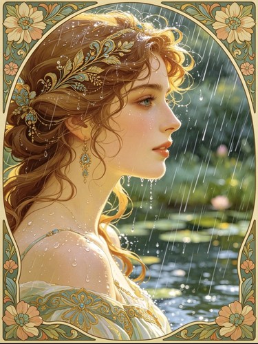 Art nouveau lady the lake - of,