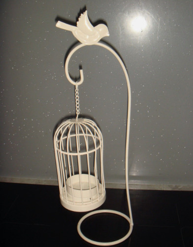 Cream metal hanging bird - cream, cage