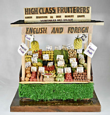 VINTAGE ARTS & CRAFTS CLAY MODEL DOLLS MINIATURE MARKET FRUIT AND VEG STALL