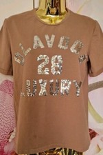 O LA VOGA BEIGE SEQUIN T-SHIRT TOP LADIES SIZE 8 10 S M SMALL SPOT