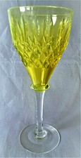 Tall John Walsh Walsh Cut Uranium Crystal Hock/Wine Glass. c1930 (1 signed)