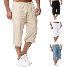 Mens Cotton Linen 3/4 Length