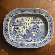 Antique Blue & White Willow Meat Platter Serving Plate LARGE!