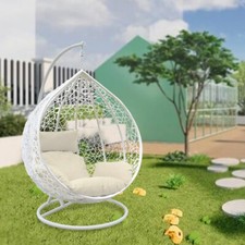 Rattan Swing Egg Chair Outdoor Indoor Garden Patio Hanging Egg Chairs + Cushions