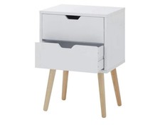 GFW Scandinavian Style Bedside Table With 2 Drawer Modern Bedroom Wood, White
