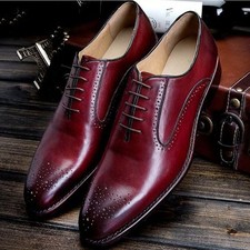 Tailor Made Elegant Deep Patina Oxblood Leather Semi-Brogue Oxford Dress Shoes