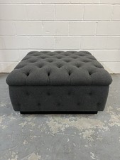 Large Buttoned Ottoman/Pouf upholstered in Grey Flannel  