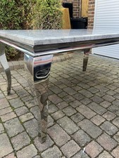 White chrome  Marble Dining Table with 6 Grey highback knocker Chairs