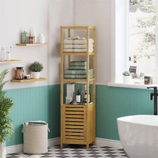 Tall Slim Bamboo Bathroom Cabinet Storage Furniture Toilet Cupboard Laundry Unit