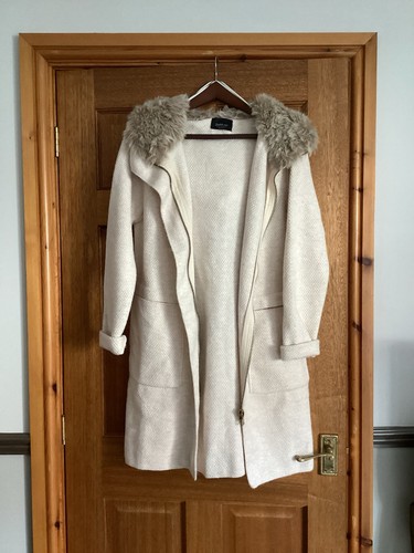 Zara off white coat faux - off-white,