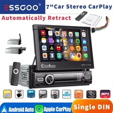 Single DIN Apple CarPlay Android Auto Car Stereo Radio Retractable Touch Screen