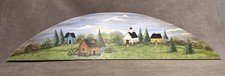 Fine American Folk Art painting on wood panel View of a Town signed Croissette
