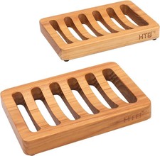 Slotted Soap Dish 2 Pack Teak Wood by , Kitchen Wooden Sponge Holder, Self Drain