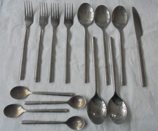Vintage Stainless Steel Cutlery part set 14 pieces Bamboo pattern handles Used