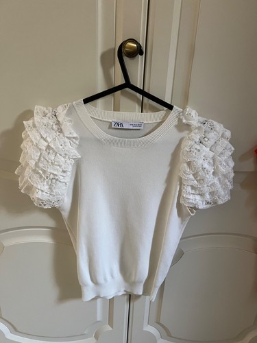 Zara white lace puff sleeve - white,