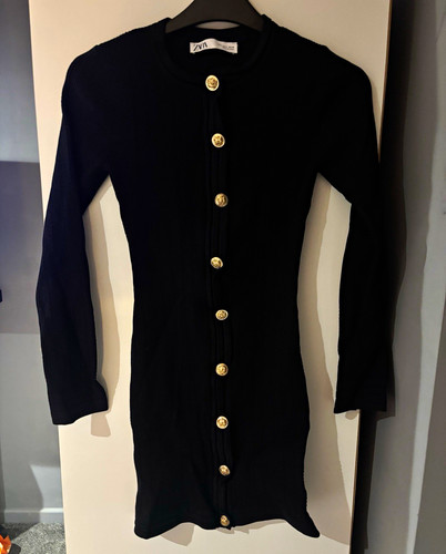 Zara black ribbed knit mini - black,