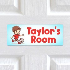 Personalised Aluminium Door Sign Kids Football Plaque Cartoon Boy Name Bedroom