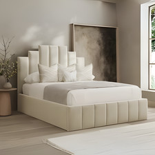 Crown Panel Bed Frame Plush Velvet Upholstered Ottoman Gas Lift Storage Double