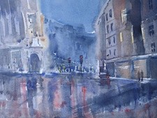 London by night Watercolour Painting - Signed Original 