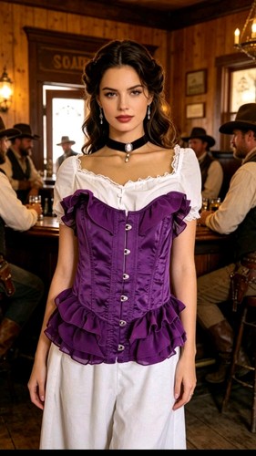 Purple boned satin - , ruffle