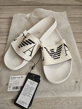Emporio Armani Swim Wear Flip Flop Sliders Men's X4PS06 XM760 White Size 7.5 Uk