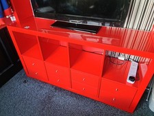 IKEA Kallax Gloss Red Cube Shelving Unit with 5x Matching Red Shelves Used