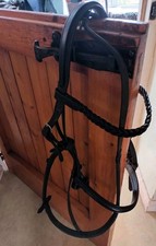English black leather padded bridle with rubber reins - S6a