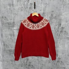 Talbots Petites Red Fair Isle Turtleneck Sweater Knit Women’s MP Wool Blend Wint