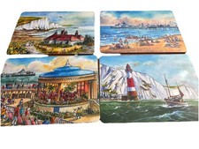Vintage Seaside Scenes Placemats, Some Wear And Stains
