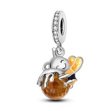 Bee Bumble Bee Honeycomb Dangle Charm Bead 925 Sterling Silver
