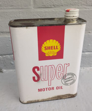 Vintage French Shell Super Motor Oil Can / Tin 2 Litres Used Empty SH8