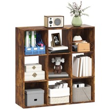 HOMCOM 9 Cube Storage Cupboard Bookcase Bookshelf Home Office, Rustic Brown