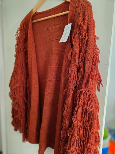 Rust acrylic knit fringe - acrylic,
