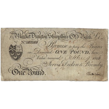 Market Drayton and Shropshire Old Bank 1816 £1 banknote Outing 1392a