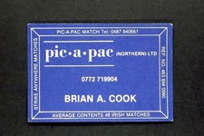 Matchbox label Brian A Cook Pic A Pac Match (Northern) Ltd MJ867