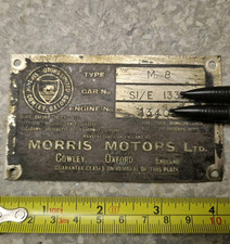 1930s MORRIS 8 CHASSIS PLATE Engine Number Series 1 2 E Vintage VSCC Pre War Car