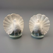 PAIR OF ANTIQUE MINTON 1880’s FANTAIL DOVE POSY VASES PARIAN WARE GREEN CELADON